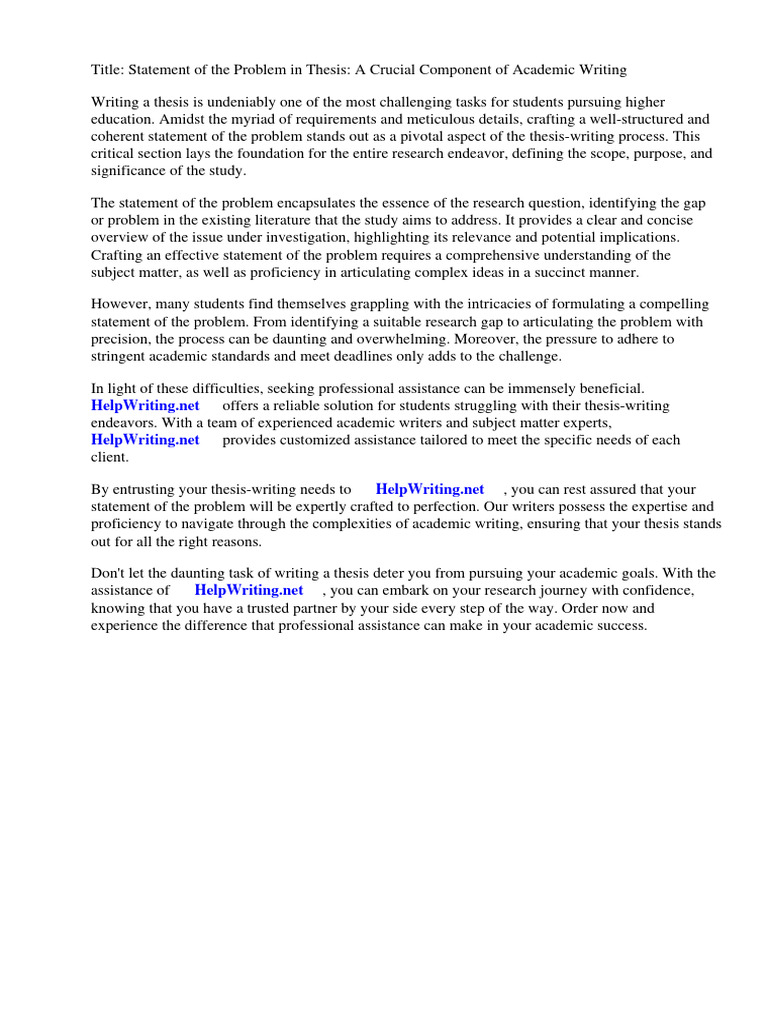 Statement of the Problem in Thesis Example | PDF | Thesis | Essays