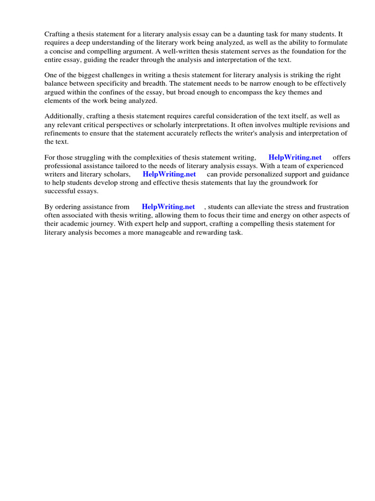 Thesis Statement For Literary Analysis Examples Pdf