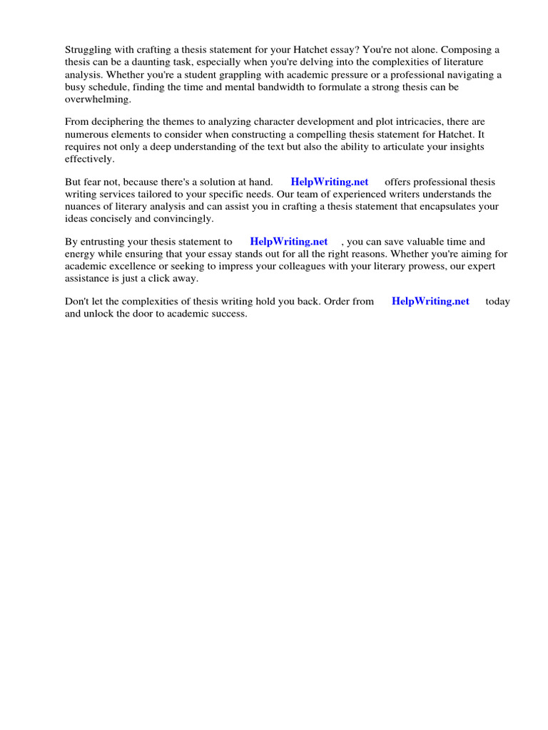 Crafting a Thesis for Hatchet Essays | PDF | Thesis | Essays