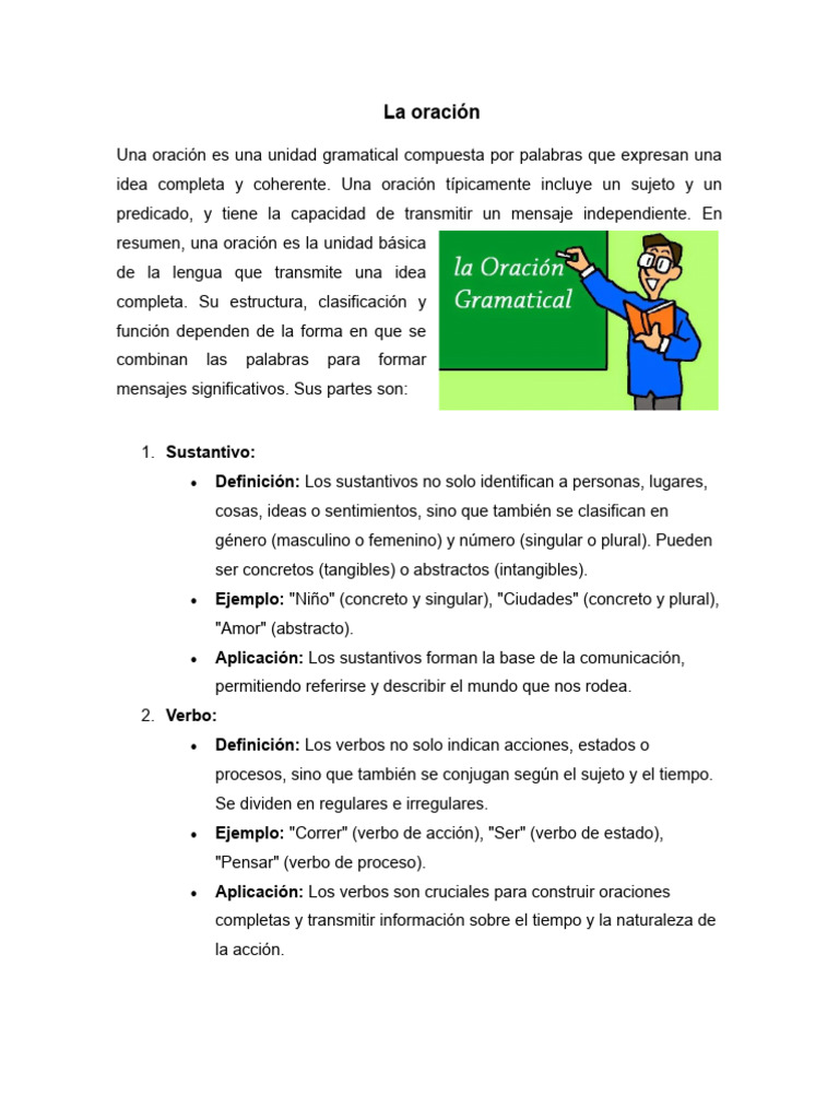Partes de la oración y sus funciones | PDF | Verbo | Sustantivo