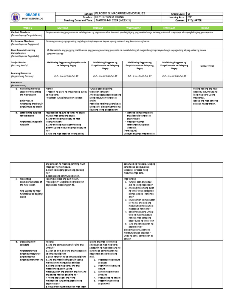 DLL Esp6 Week 5 | PDF