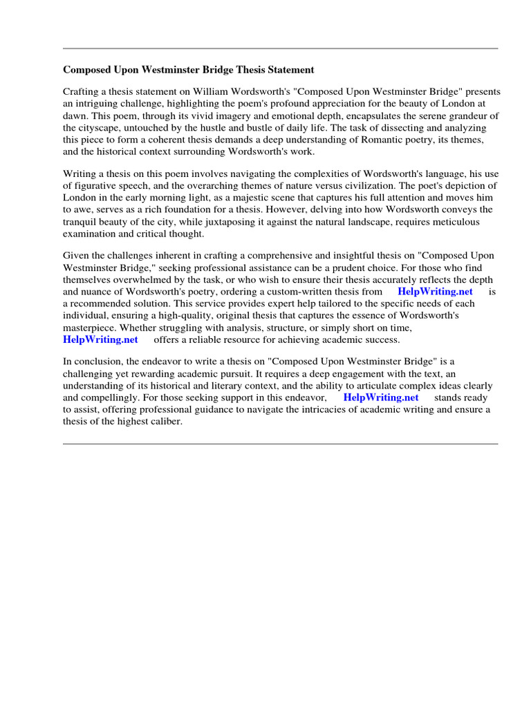 Composed Upon Westminster Bridge Thesis Statement PDF