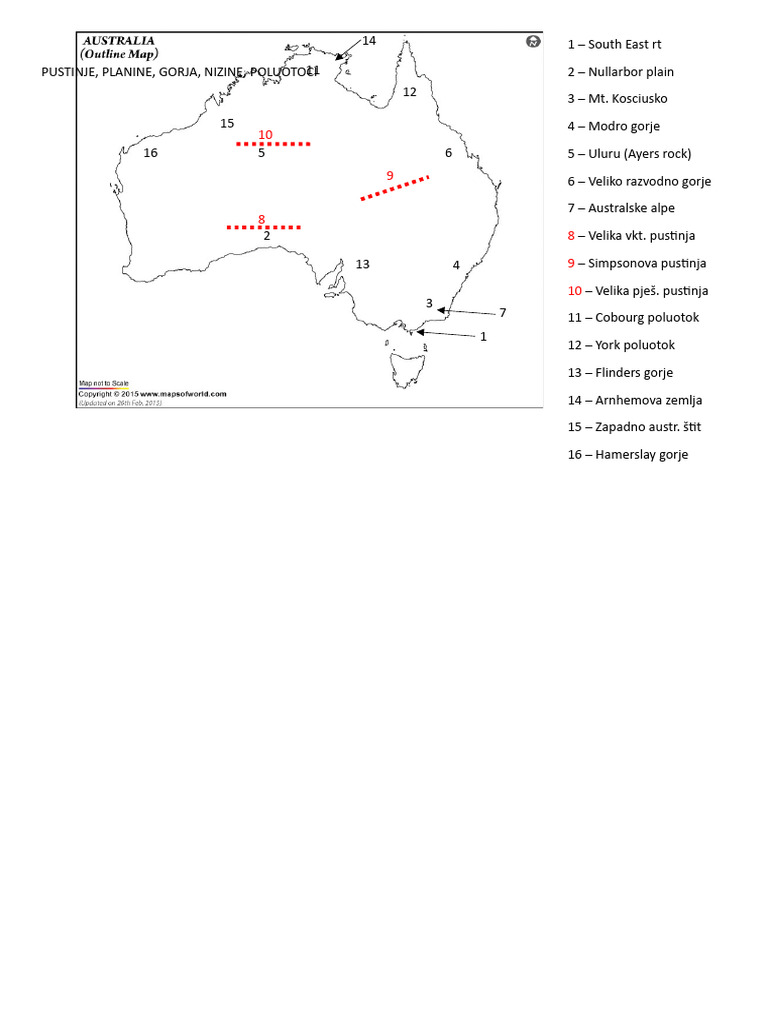 Slijepa Karta Australije (Pustinje Planina, Gorja) | PDF