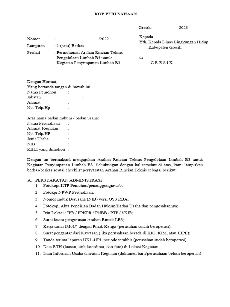 Rincian Teknis Penyimpanan Limbah B3 | PDF