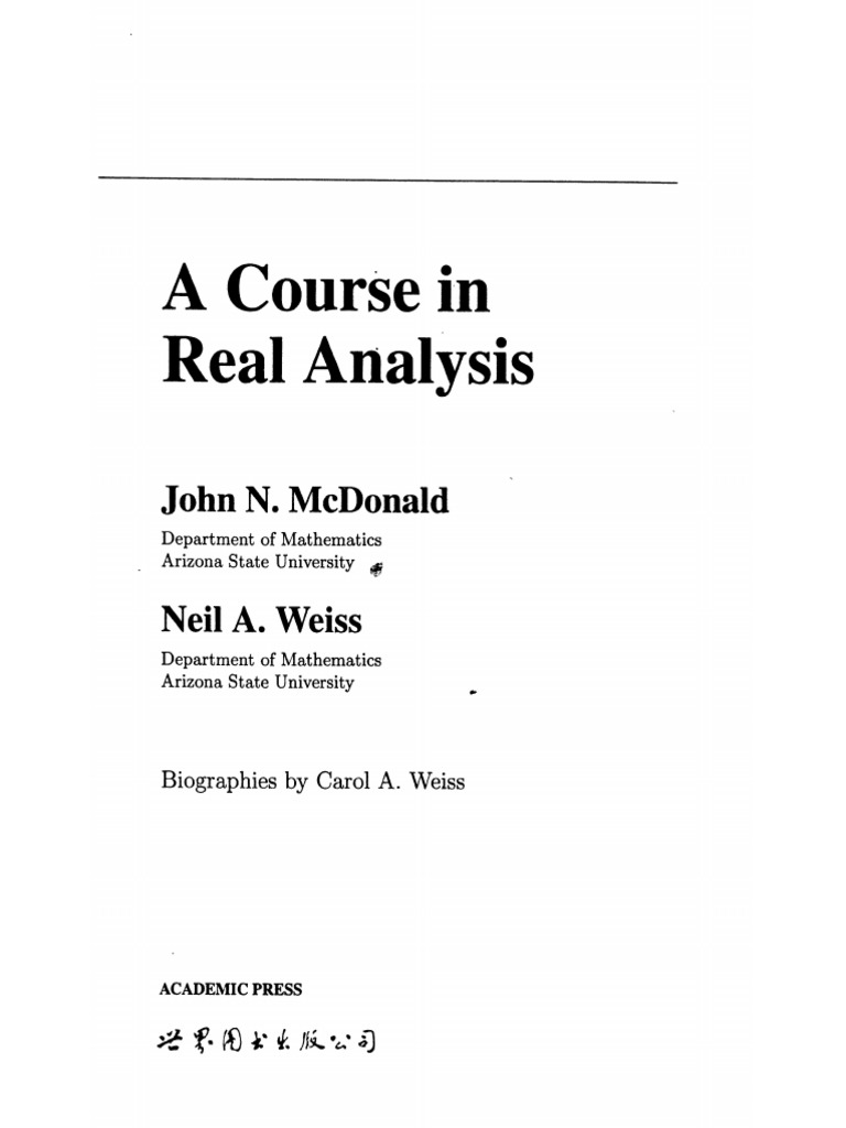A Course in Real Analysis - J. McDonald, N. Weiss - Zhelper-Search | PDF
