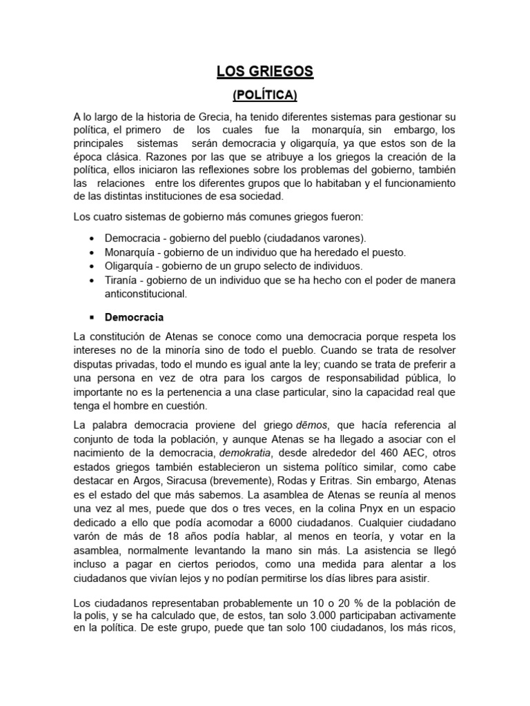 Sistemas políticos en la Grecia antigua | PDF | Tirano | Antigua Grecia