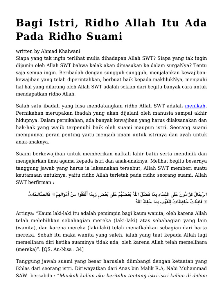 Ridho Suami Kunci Surga Istri | PDF