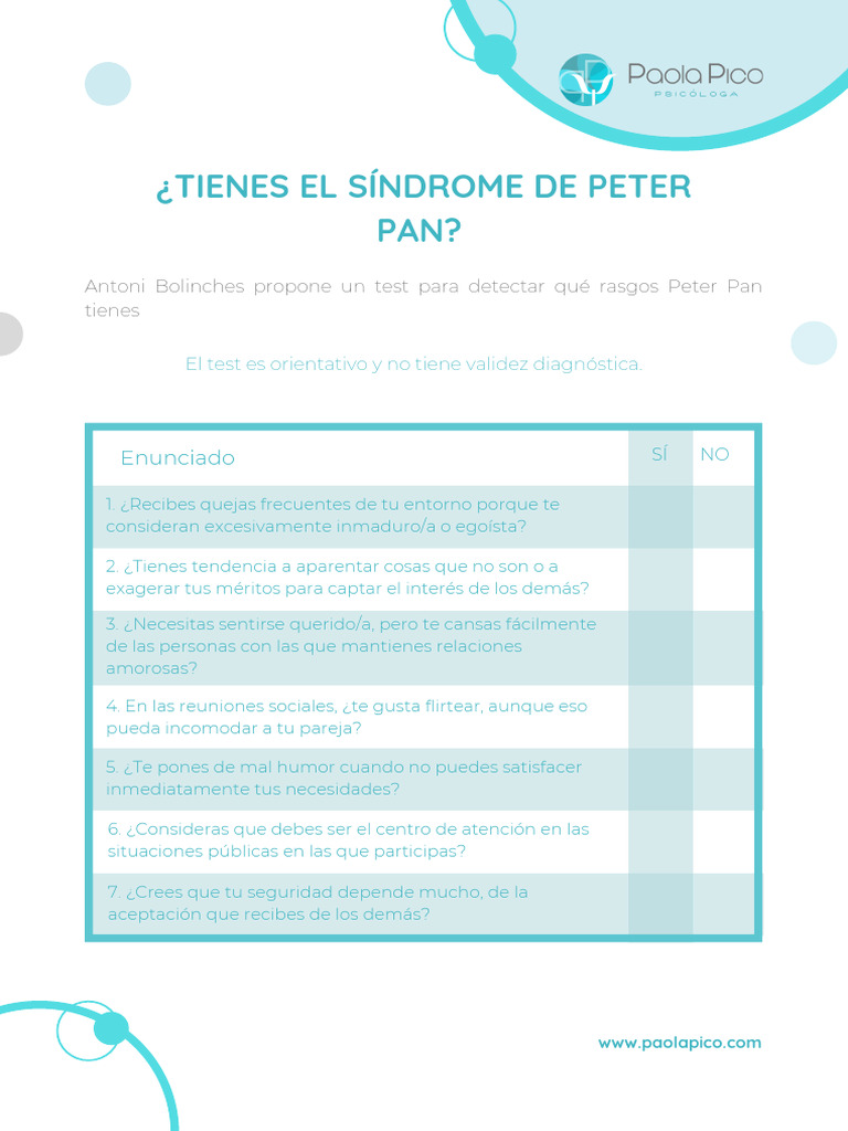 Test para detectar el síndrome de Peter Pan | PDF