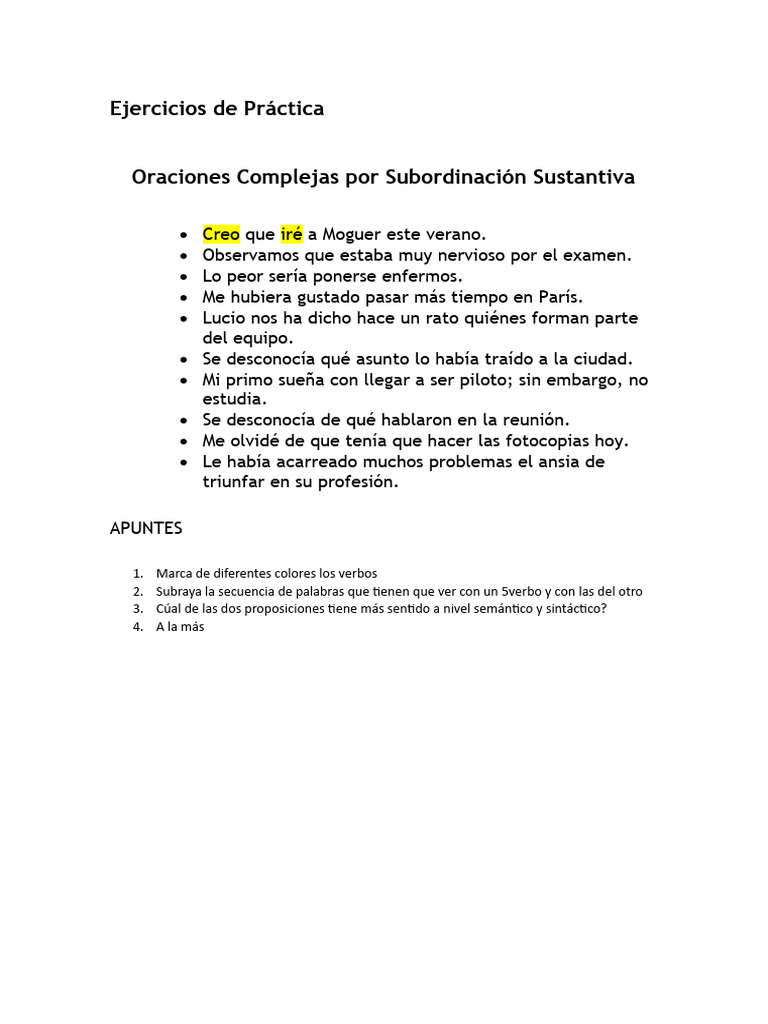 Ejercicios de Oraciones Complejas | PDF