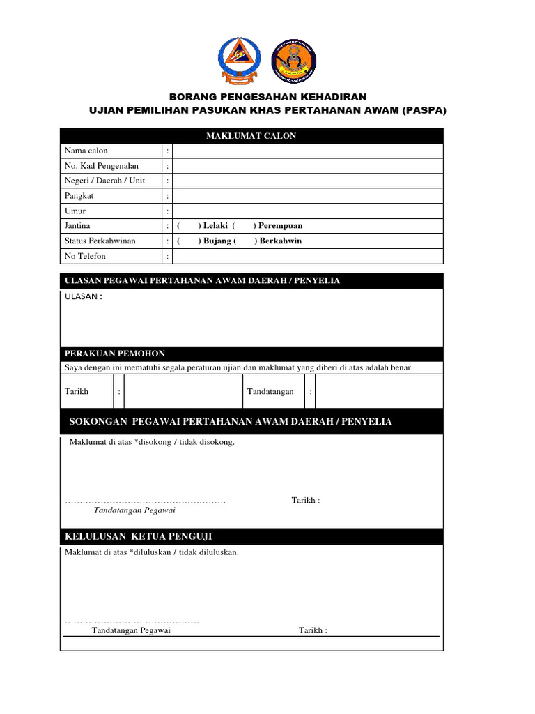 Borang Pengesahan Kehadiran PASPA | PDF
