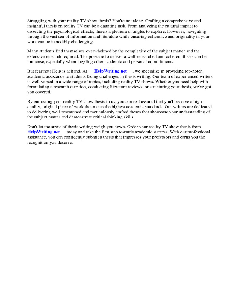 Reality tv show thesis pdf reality television reality