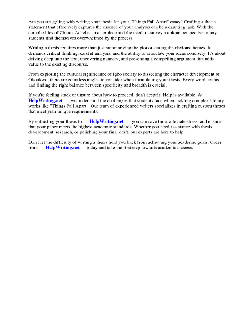 Thesis For Things Fall Apart Essay | PDF | Social Science | General Fiction