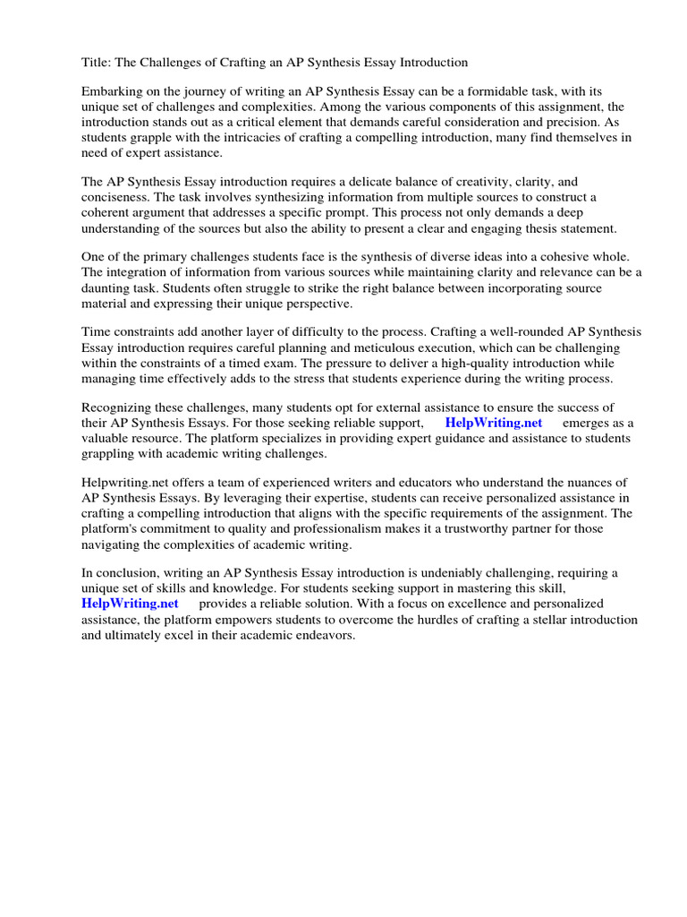 Crafting AP Synthesis Essay Introductions | PDF