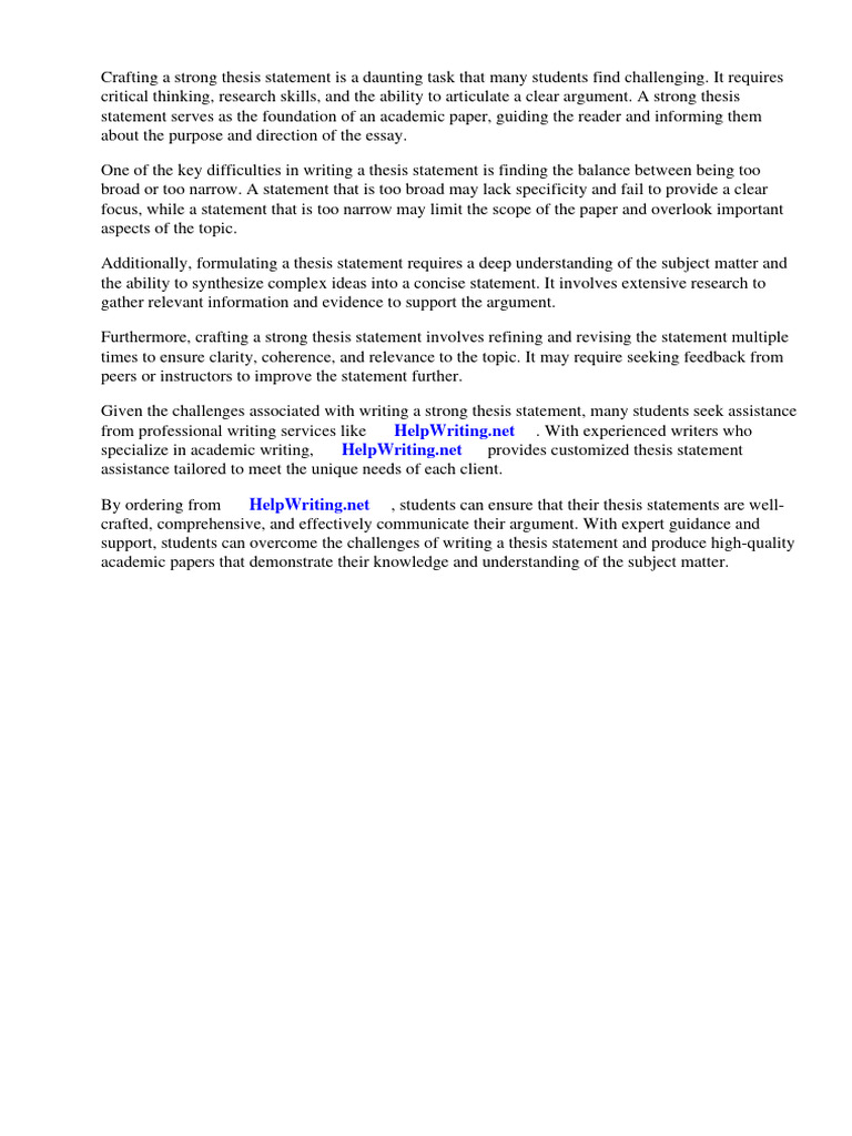 What does a strong thesis statement look like pdf