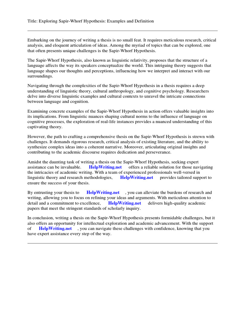Sapir whorf hypothesis examples and definition pdf social science