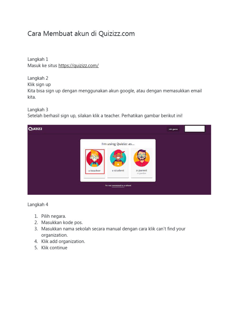 Cara Membuat Akun Di Quizizz Pdf