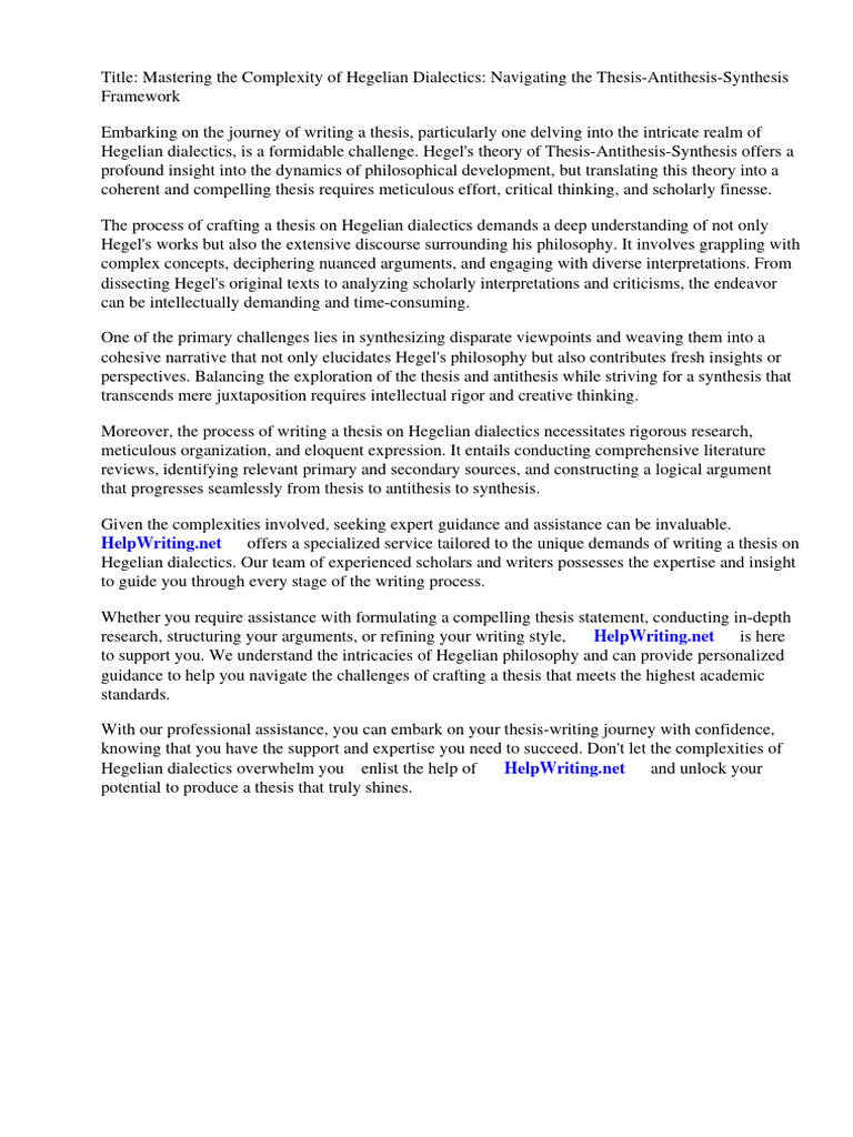 Hegel Thesis Antithesis Synthesis | PDF