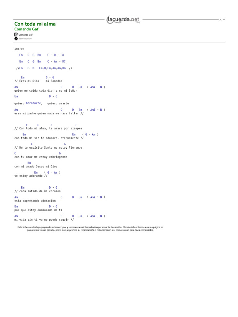 Con Toda Mi Alma, Comando Gaf_ Acordes | PDF