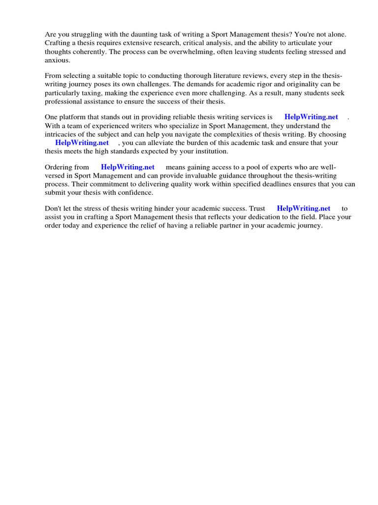 Sport Management Thesis Examples Download Free PDF Leadership Thesis