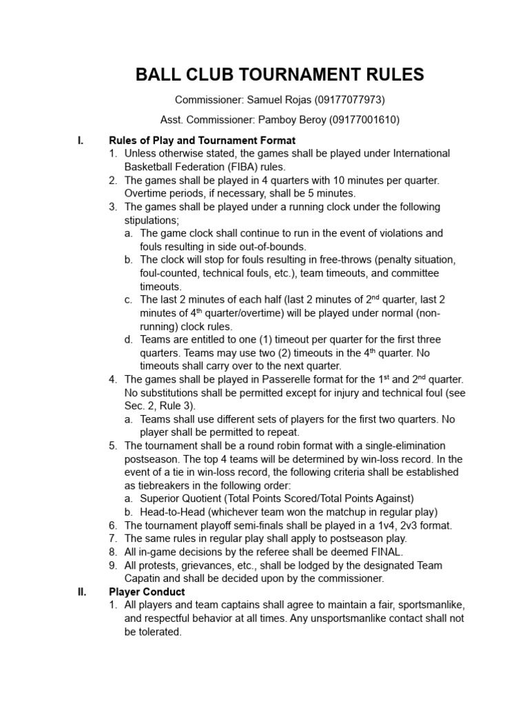 Sports Tournament Rules