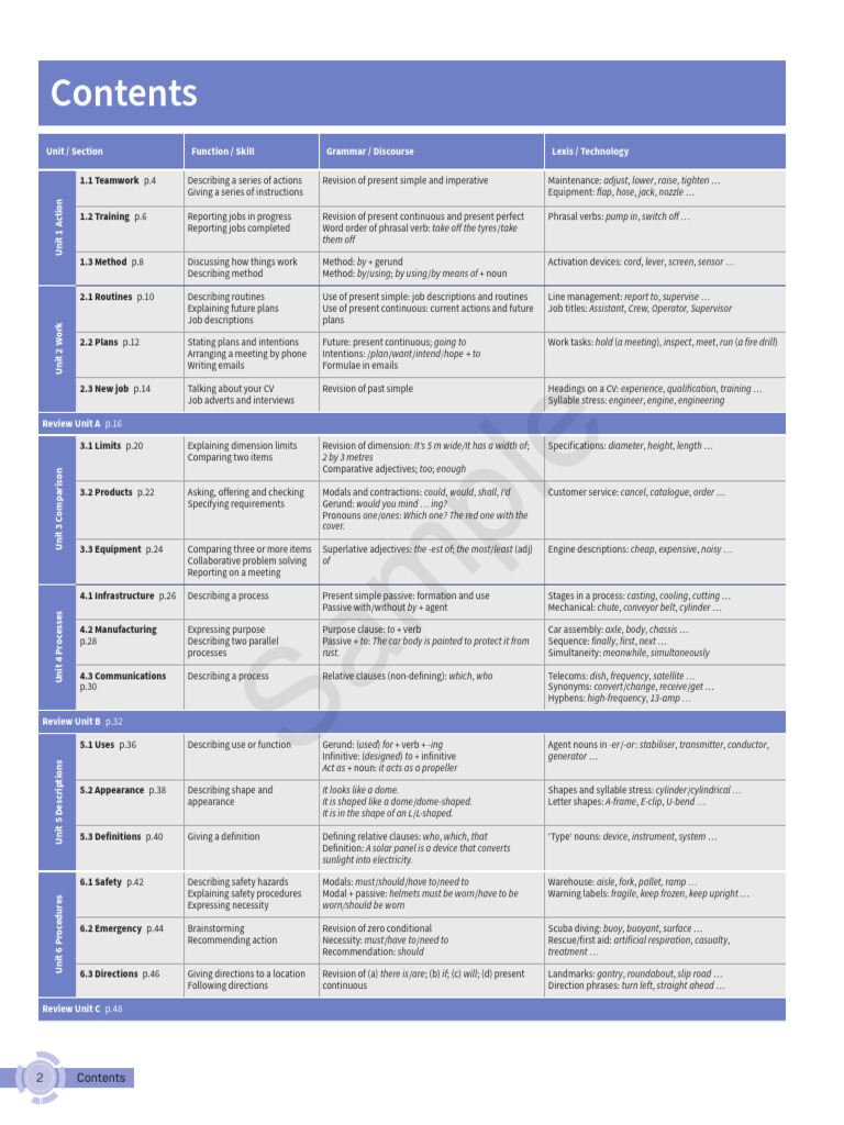 Technical English 2e L2 - Contents | PDF