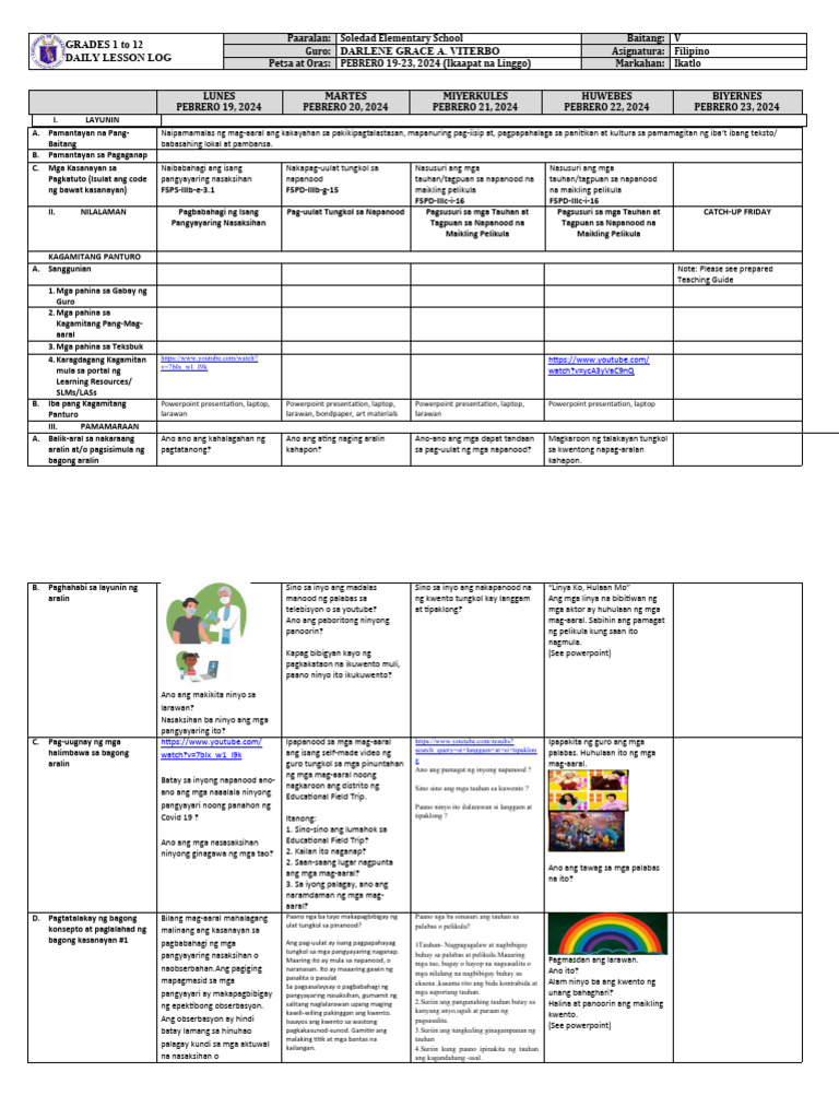 DLL in Filipino 5 Q3 W4 | PDF