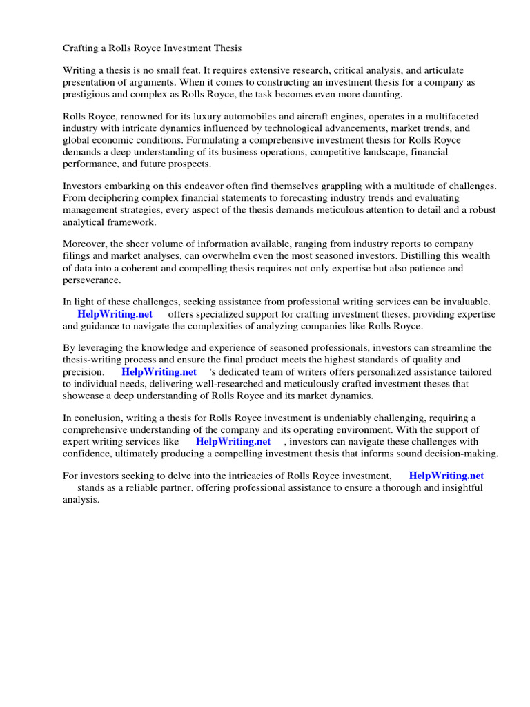 Rolls Royce Investment Thesis PDF Car