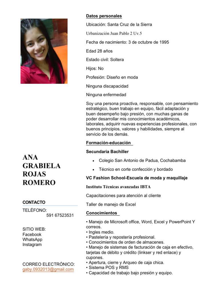 Gaby Rojas: Perfil Profesional y Contacto | PDF
