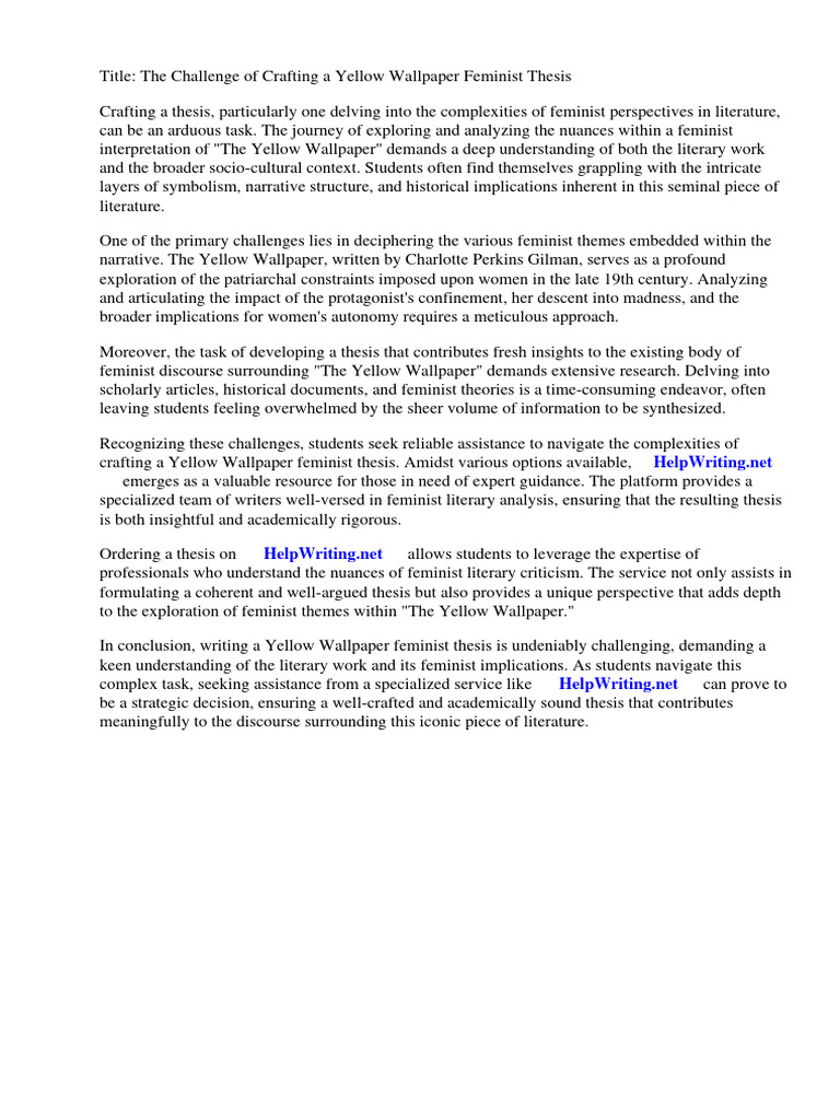 Yellow Wallpaper Feminist Thesis PDF sites The Yellow Wallpaper