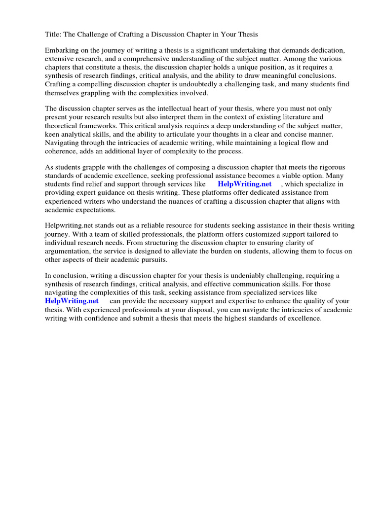 Example of Discussion Chapter in Thesis | PDF