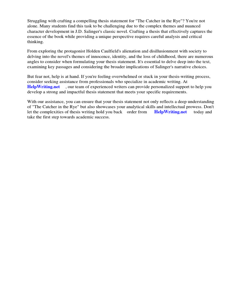 Thesis Statement For Catcher in The Rye PDF