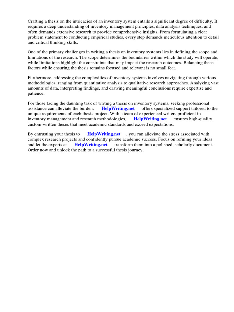 Inventory system thesis scope and limitation pdf