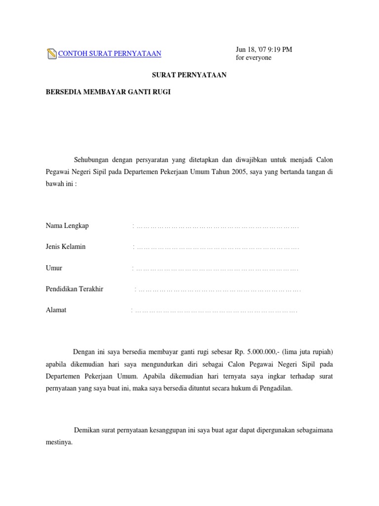 Contoh Surat Pernyataan | PDF