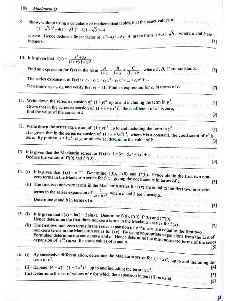 Maclaurin Series Practice Questions | PDF
