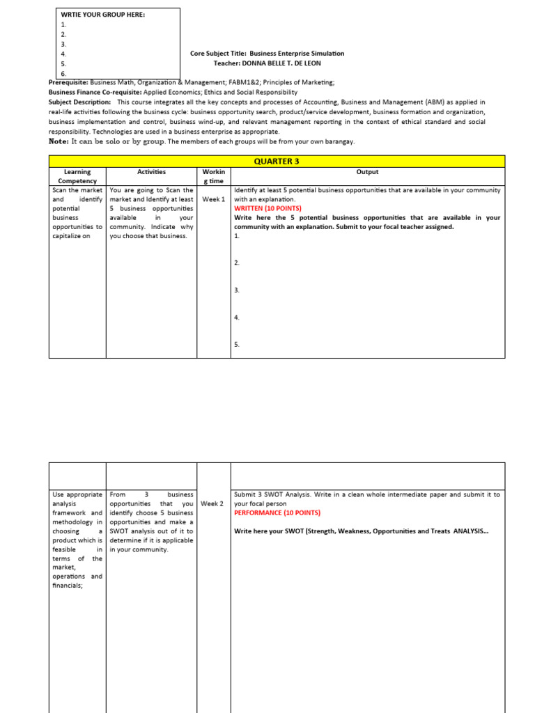 Editable Business Interprise Simulation 1 | PDF