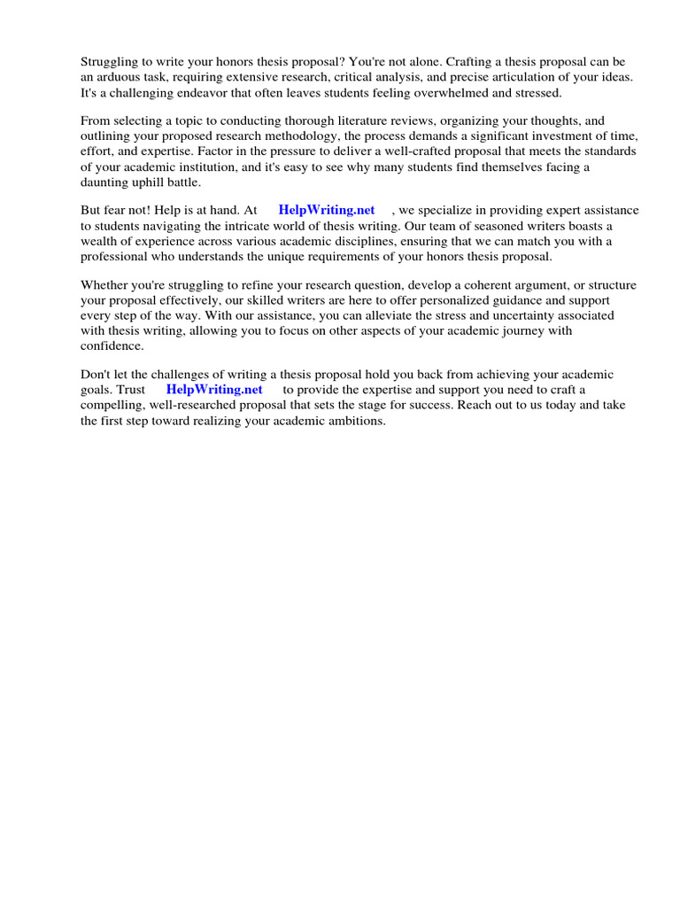 Write An Honors Thesis Proposal | PDF | Thesis | Essays
