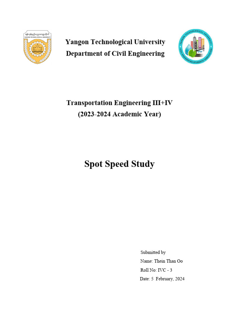 Spot Speed Study Report - Thein Than Oo | PDF | Standard Deviation | Mean