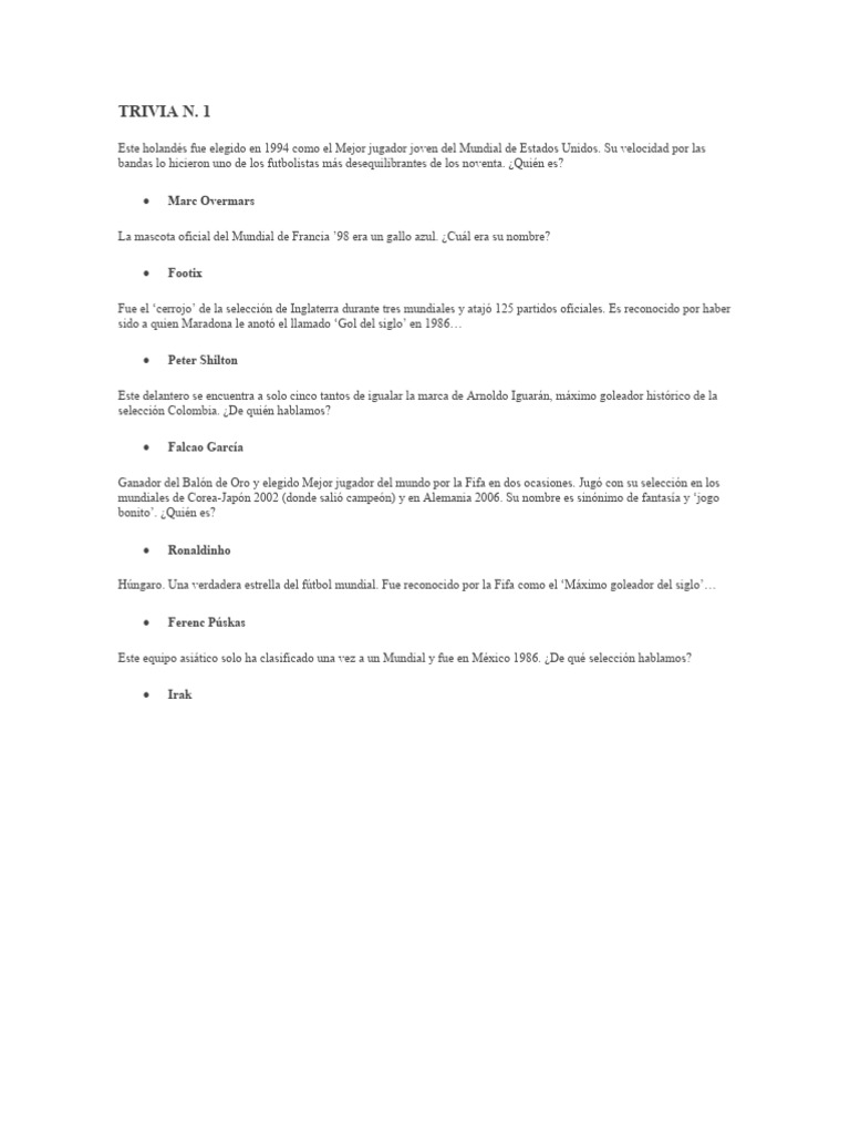 Trivia El Pais Pdf Fifa Copa Del Mundo Selección Nacional De