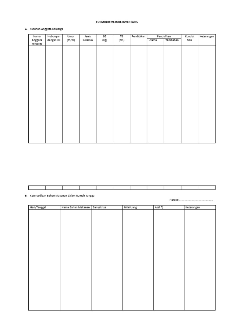 Formulir Inventaris Keluarga dan Makanan | PDF | Kesehatan Holistik ...