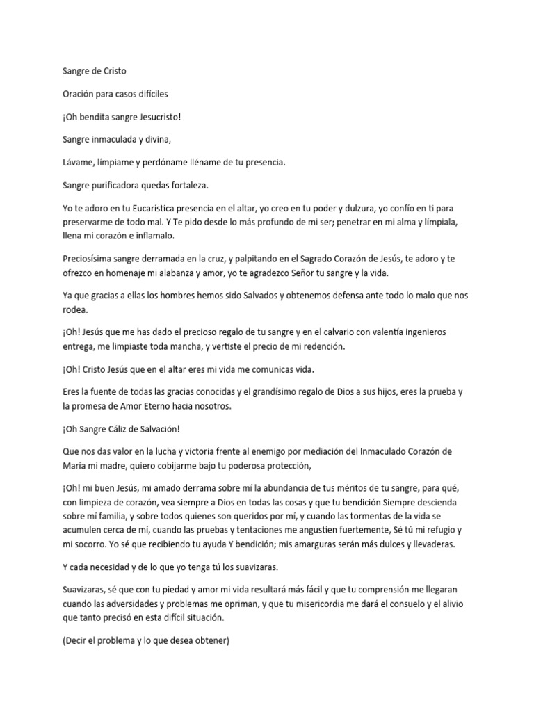 Oración Poderosa a la Sangre de Cristo | PDF | Cristo (título) | Oración