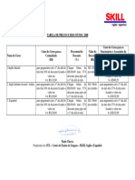 Skill Idiomas - Tabela de Prços