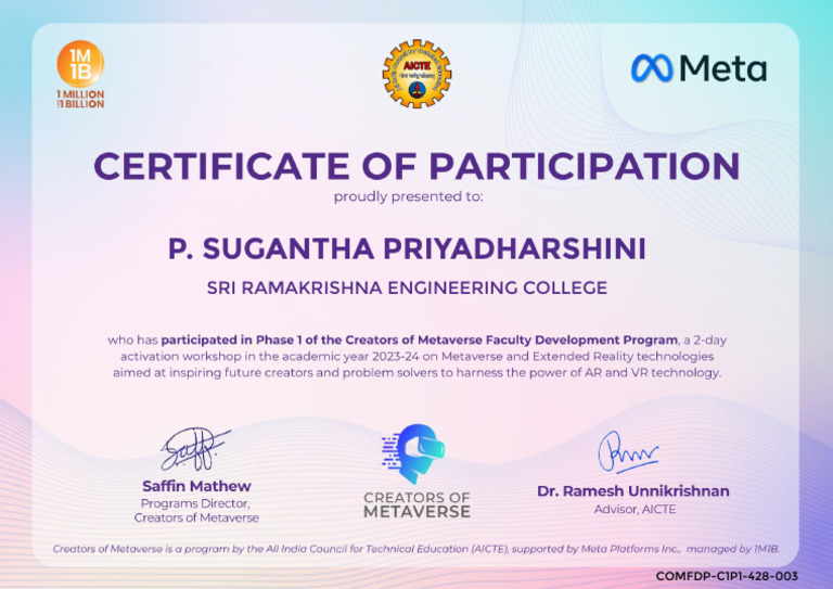 Metaverse Certificate PDF