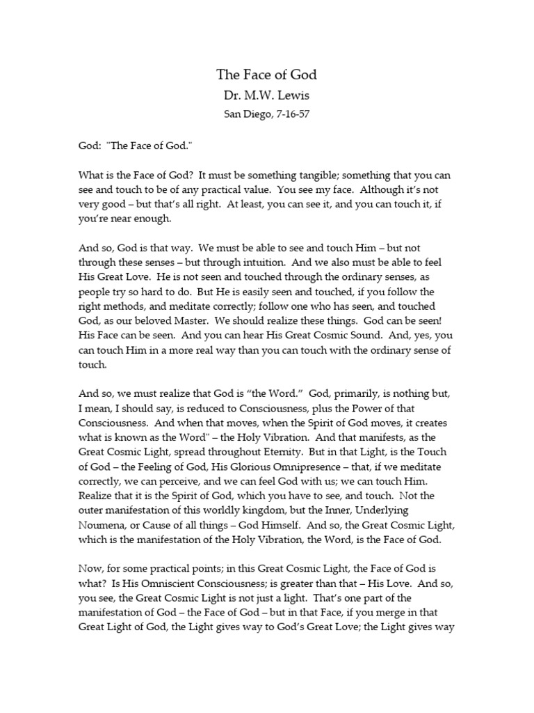Face of God-Exact Text | PDF | God | Meditation