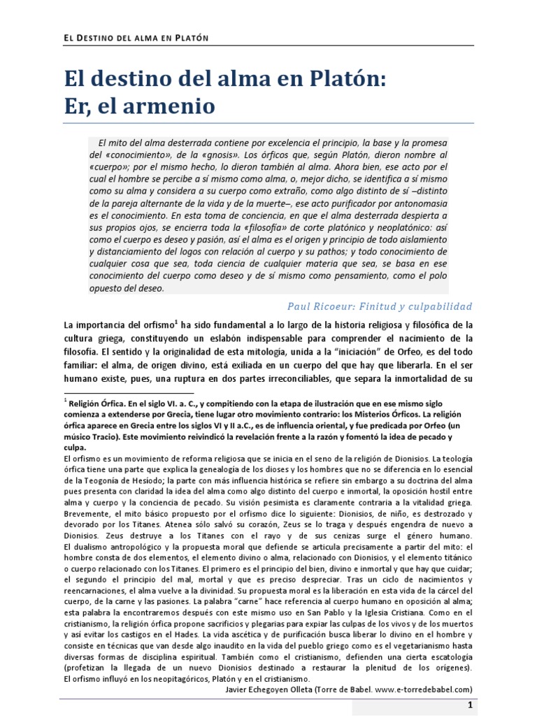 El Destino Del Alma en Platón | PDF | Mitología | Religión y creencia