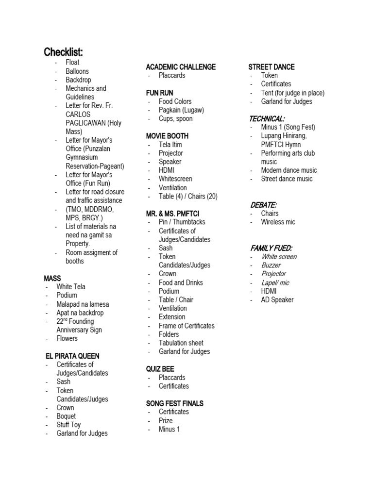 Event Preparation Checklist and Guidelines | PDF