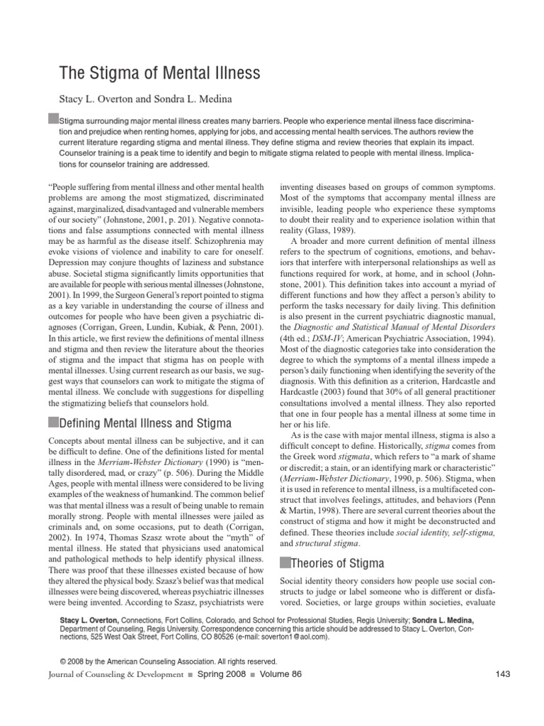 The Stigma of Mental Illness OVERTON MEDINA | PDF