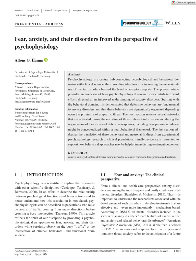 Psychophysiology of Fear and Anxiety Disorders | PDF | Anxiety Disorder ...