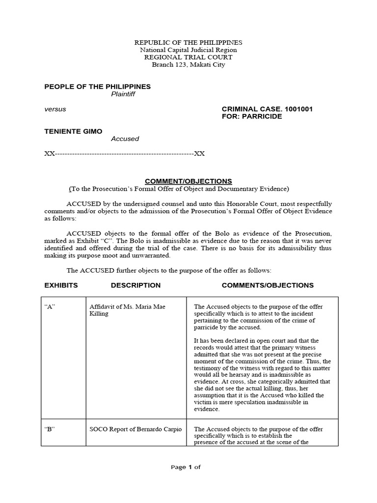 Objections to Prosecution's Evidence Offer | PDF | Testimony | Witness