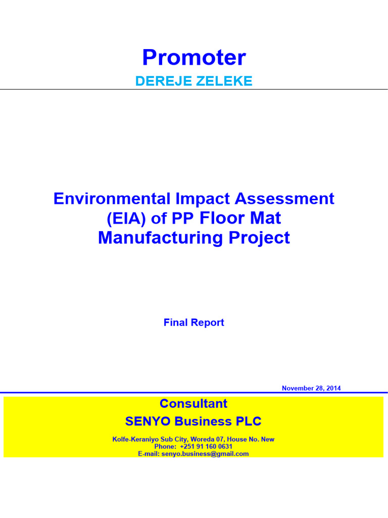EIA Report for PP Floor Mat Project | PDF | Environmental Impact ...