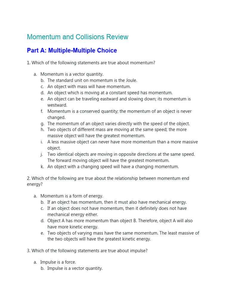 Momentum and Collisions Review | PDF